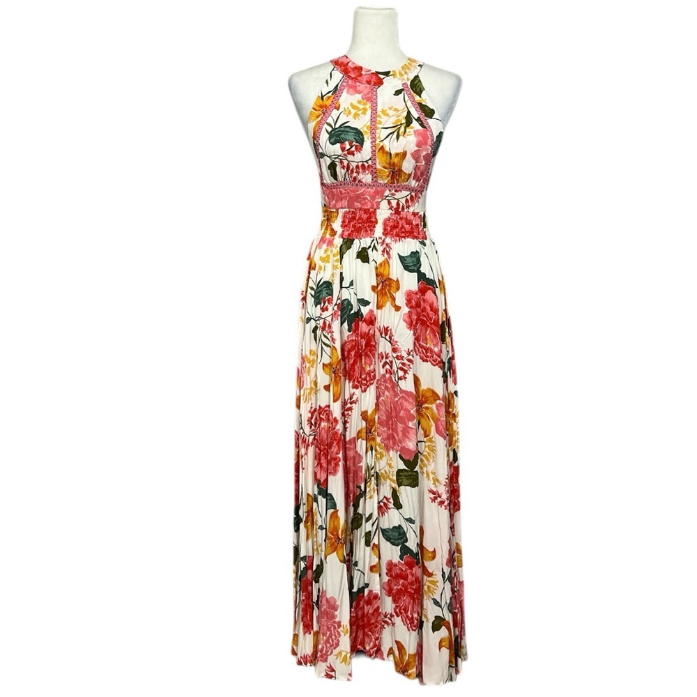 🆕 ABEL THE LABEL Floral Maxi Slit Tie Back Dress Rayon